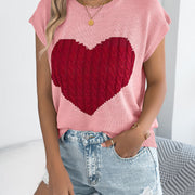 Women S Color Block Heart Loose Knit Valentine S Sweater Top
