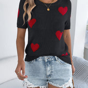 Women S Casual Color Block Heart Short Sleeve Knit Valentine S Top