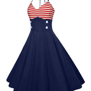 Striped Patchwork Neck Print Vintage Dress American Flag Print