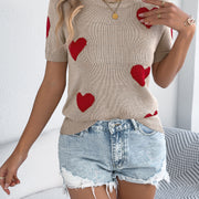 Women S Casual Color Block Heart Short Sleeve Knit Valentine S Top