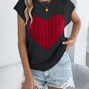 Women S Color Block Heart Loose Knit Valentine S Sweater Top