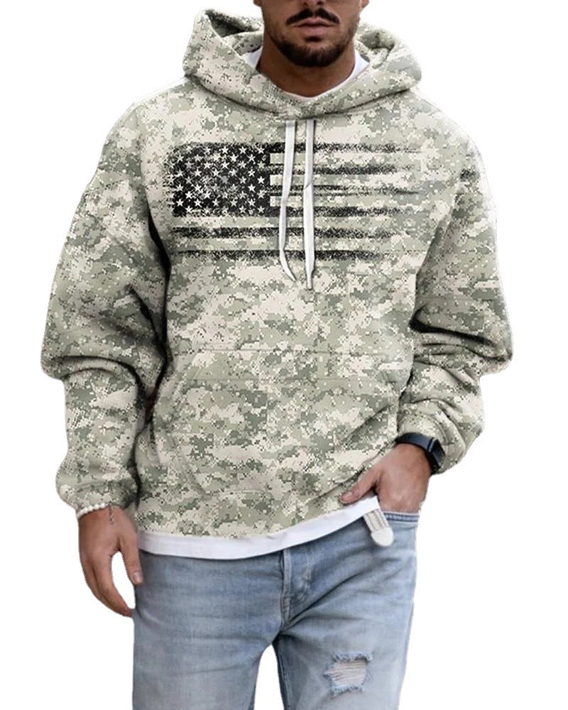 Spring And Autumn Fashion Hooded Sweatshirt American Flag Street Fashion