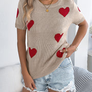 Women S Casual Color Block Heart Short Sleeve Knit Valentine S Top