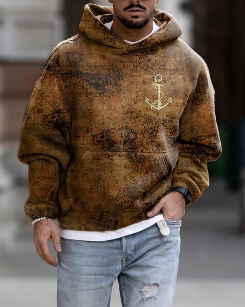Spring And Autumn Fashion Hooded Sweatshirt American Flag Street Fashion