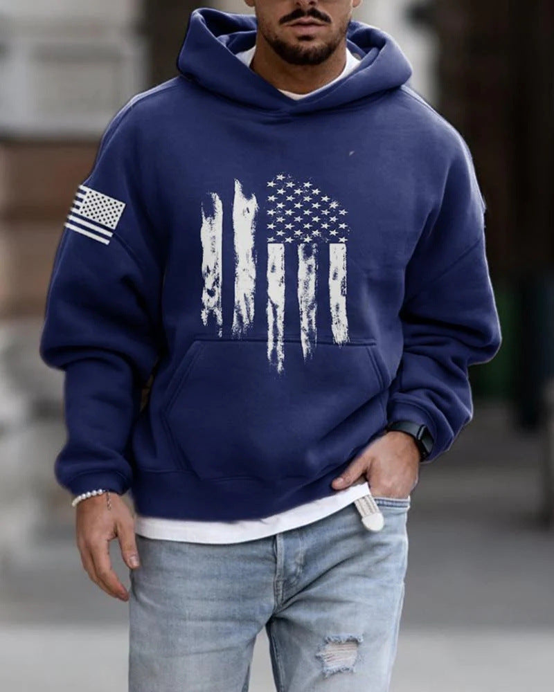 Spring And Autumn Fashion Hooded Sweatshirt American Flag Street Fashion