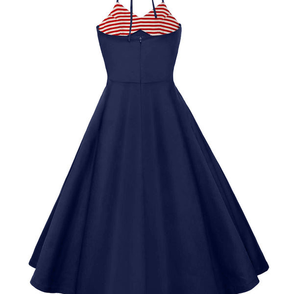 Striped Patchwork Neck Print Vintage Dress American Flag Print