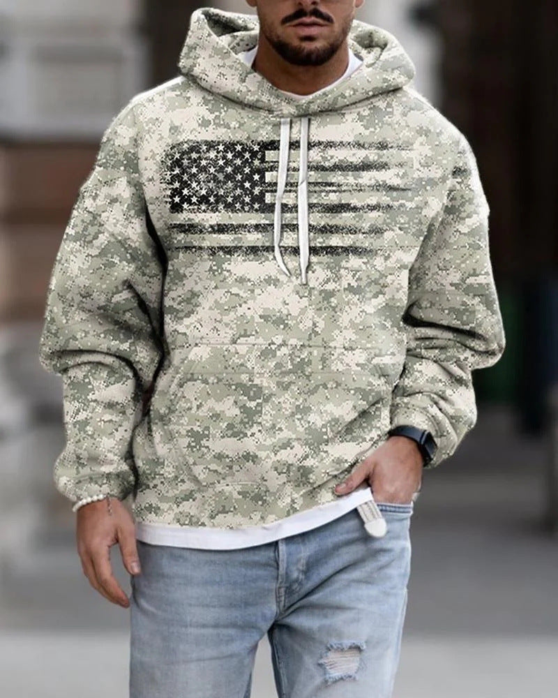 Spring And Autumn Fashion Hooded Sweatshirt American Flag Street Fashion