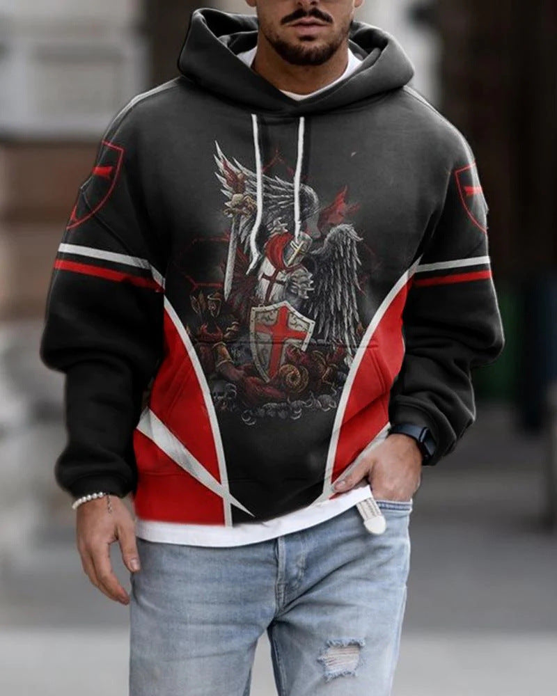 Spring And Autumn Fashion Hooded Sweatshirt American Flag Street Fashion