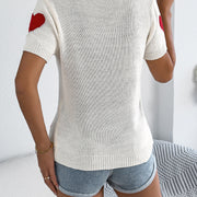 Women S Casual Color Block Heart Short Sleeve Knit Valentine S Top