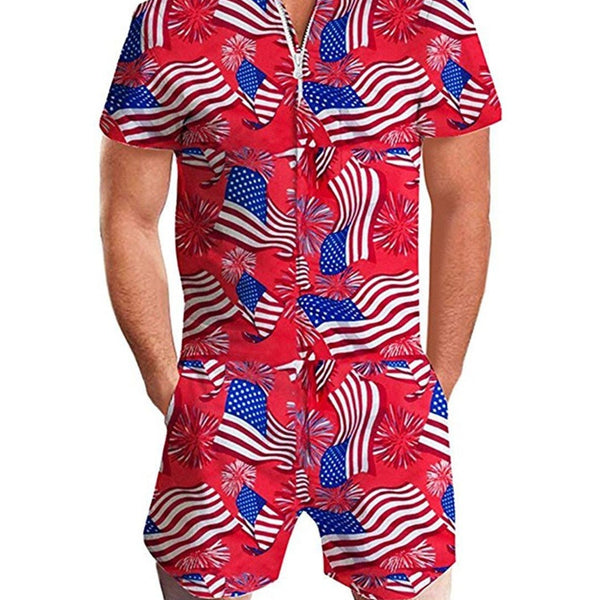 Summer short-sleeve jumpsuit Hawaiian American Flag