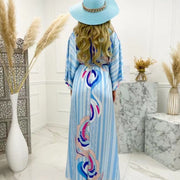 New women''s V-neck short sleeve printed long dress
