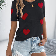 Women S Casual Color Block Heart Short Sleeve Knit Valentine S Top