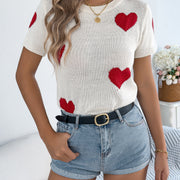 Women S Casual Color Block Heart Short Sleeve Knit Valentine S Top
