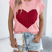 Women S Color Block Heart Loose Knit Valentine S Sweater Top