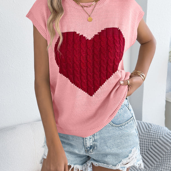Women S Color Block Heart Loose Knit Valentine S Sweater Top