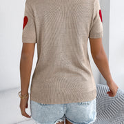 Women S Casual Color Block Heart Short Sleeve Knit Valentine S Top