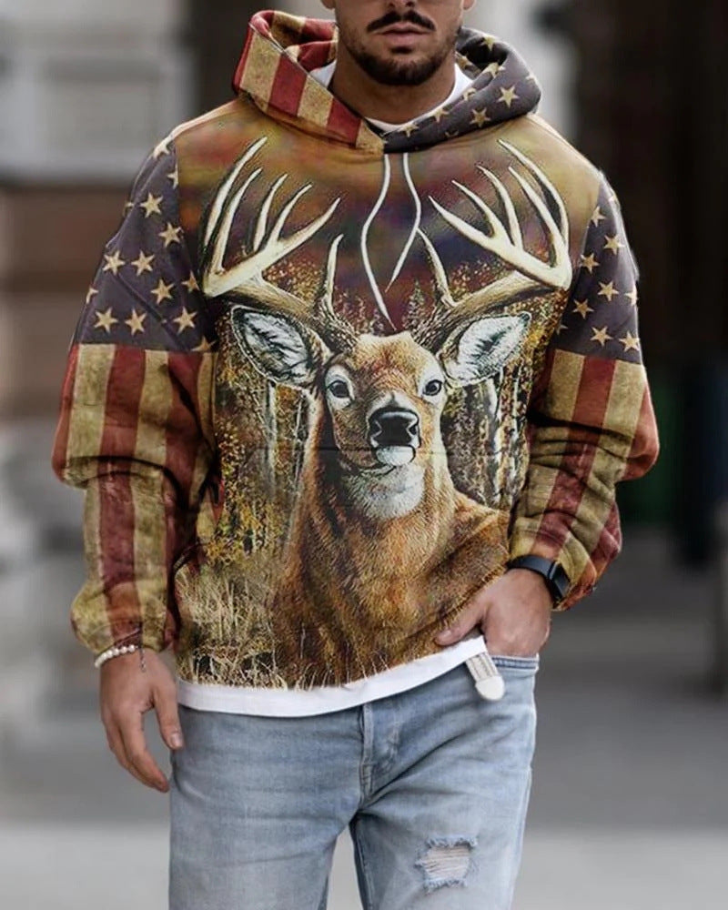 Spring And Autumn Fashion Hooded Sweatshirt American Flag Street Fashion