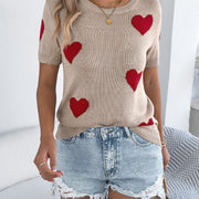 Women S Casual Color Block Heart Short Sleeve Knit Valentine S Top