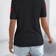 Women S Casual Color Block Heart Short Sleeve Knit Valentine S Top