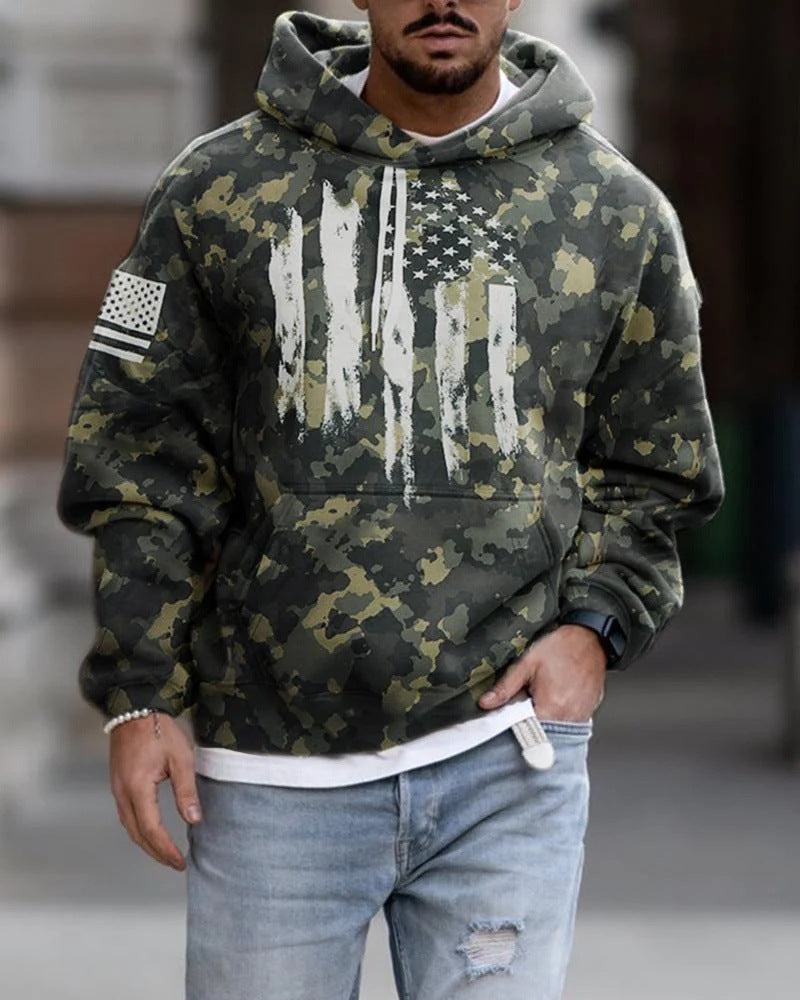 Spring And Autumn Fashion Hooded Sweatshirt American Flag Street Fashion