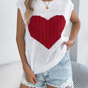Women S Color Block Heart Loose Knit Valentine S Sweater Top